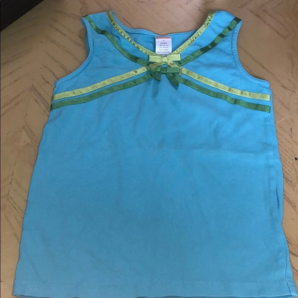 Gymboree blue tank with green bow detail